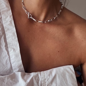 Sterling Silber Paperclip Kettenhalskette: Chunky Link Halskette