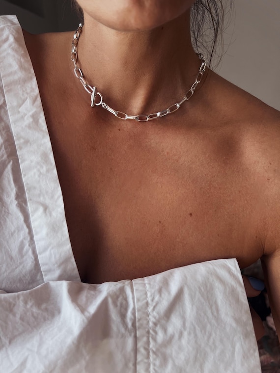 Sterling Silver Paperclip Chain Necklace: Chunky Link Necklace