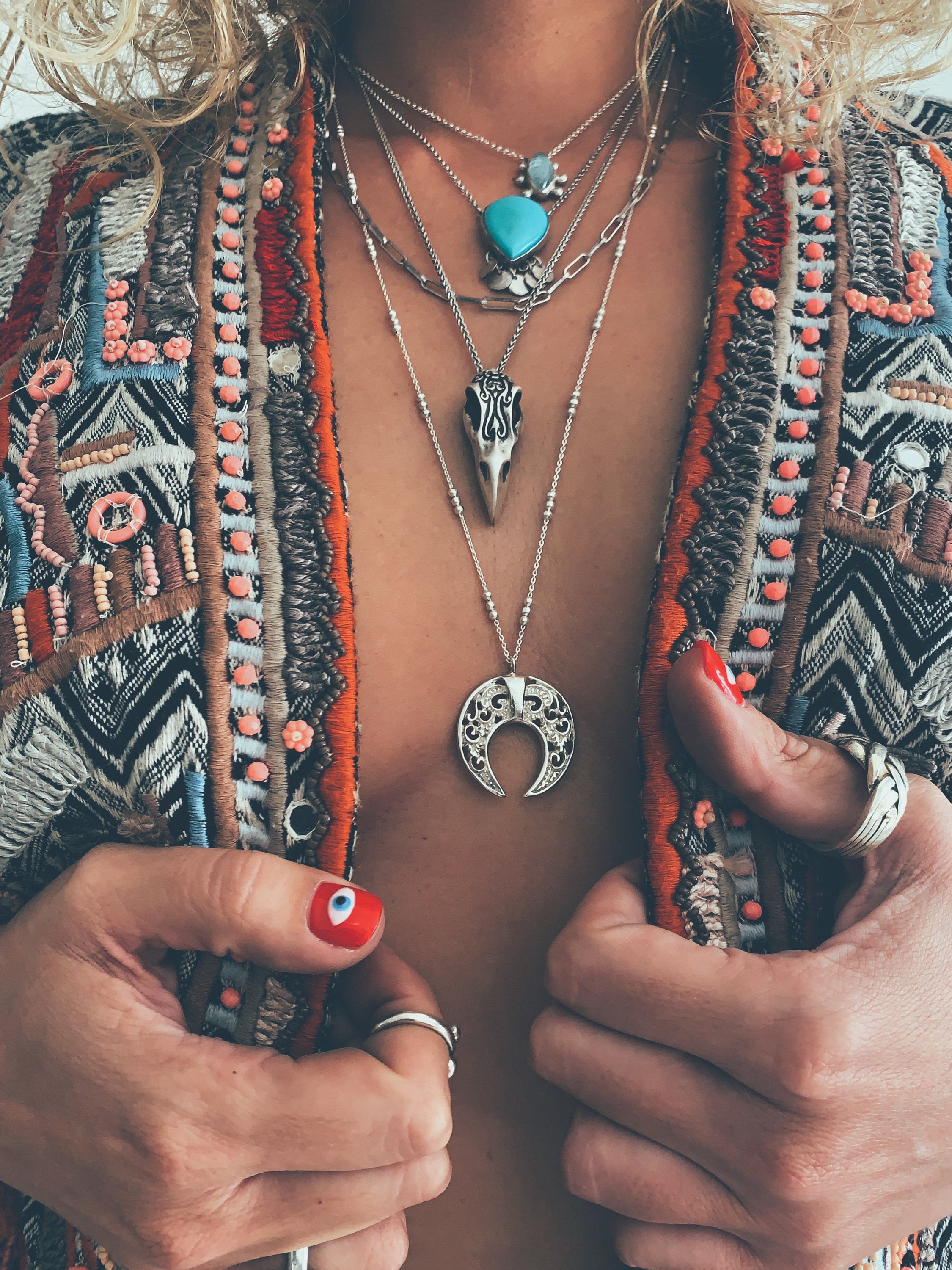 Silver Moon Necklace silver Layered Necklace boho Necklace silver