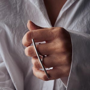 Double finger silver ring  rectangle bar Minimalist Geometric Jewelry