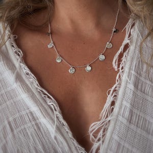 Coin necklace,silver disc necklace,silver coin necklace,sterling silver necklace,boho necklace,multi coins necklace,hammered discs,