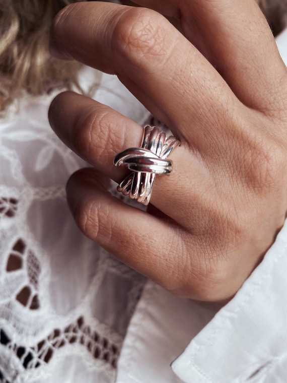 Silver knot ring, silver statement ring