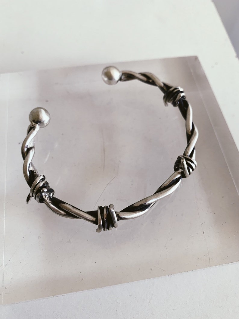 Bracelet en fil de fer barbelé, bracelet en argent sterling, bracelet pour hommes, bracelet de bras en argent, bracelet en argent 925, bracelet en fil de fer, manchette pour hommes, manchette de bras image 8