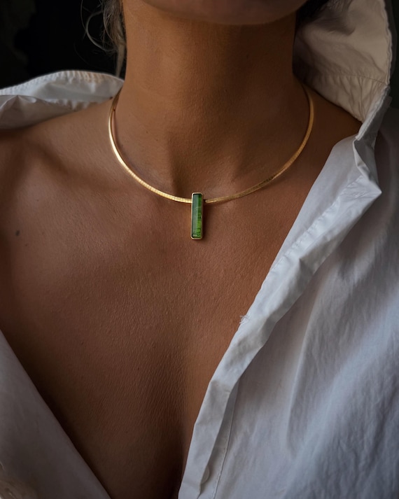 Gold choker collar necklace with gemstones
