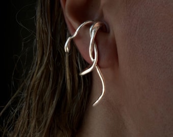 Solid sterling silver 925 serpent snake ear cuff earrings