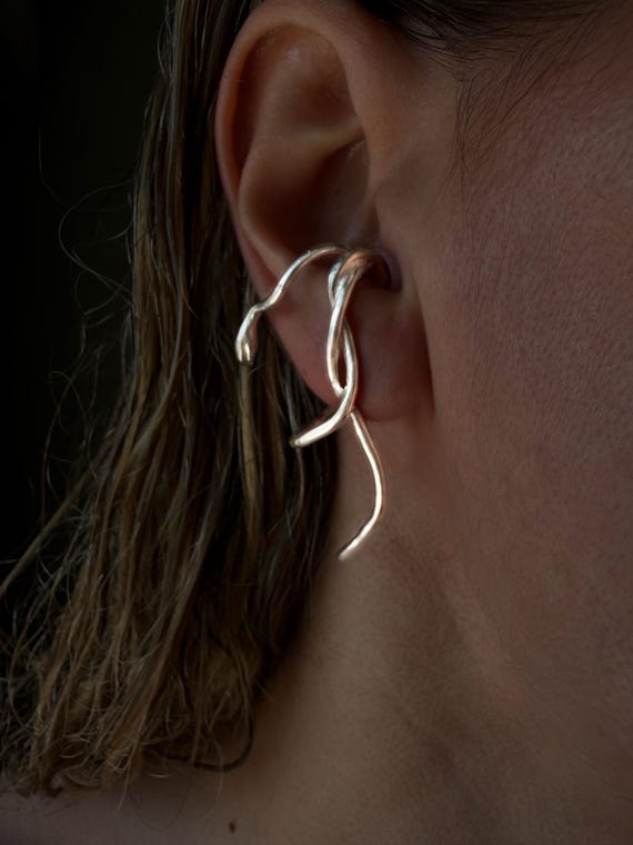 Solid sterling silver 925 serpent snake ear cuff earrings
