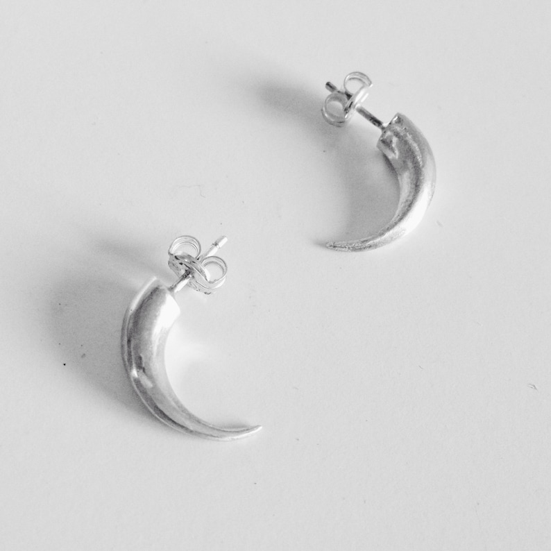 Silver studs earrings,horn earrings,simple earrings,minimalist earrings,moon earrings,Sterling silver earrings,tusk earrings,gift for her image 4