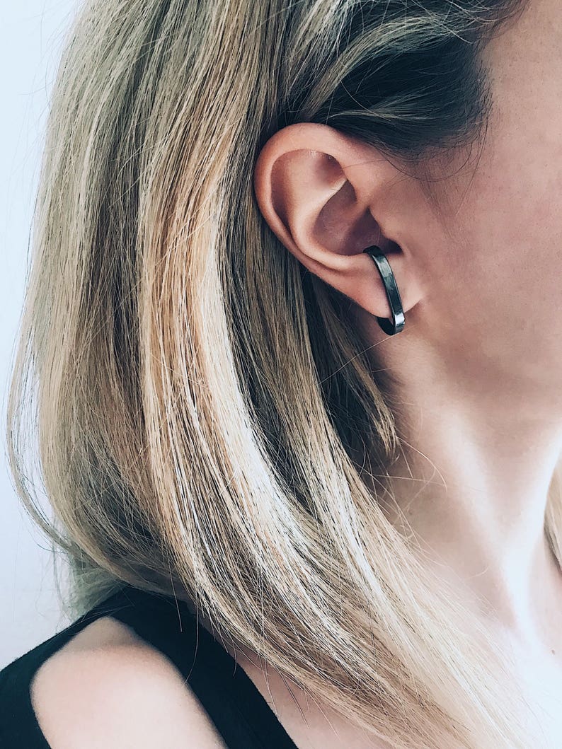 Black ear cuffs,black earrings,black rhodium cuffs,black suspender earrings,edgy earrings,earrings for men,men/'s earrings,black mens earring
