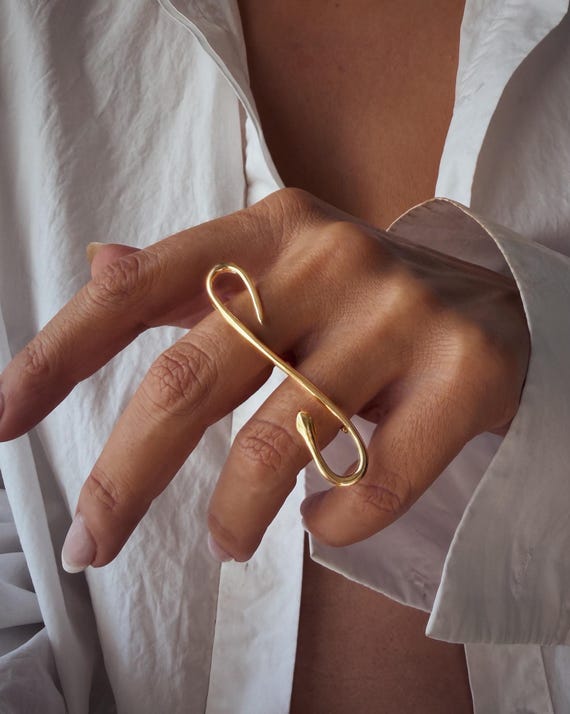 Gold snake ring : gold filled on sterling silver serpent hand piece