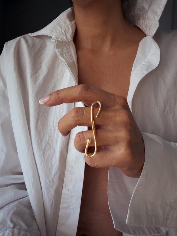 Sterling Silver Snake Ring: Gold Plated Serpent, Minimalist Ouroboros Design