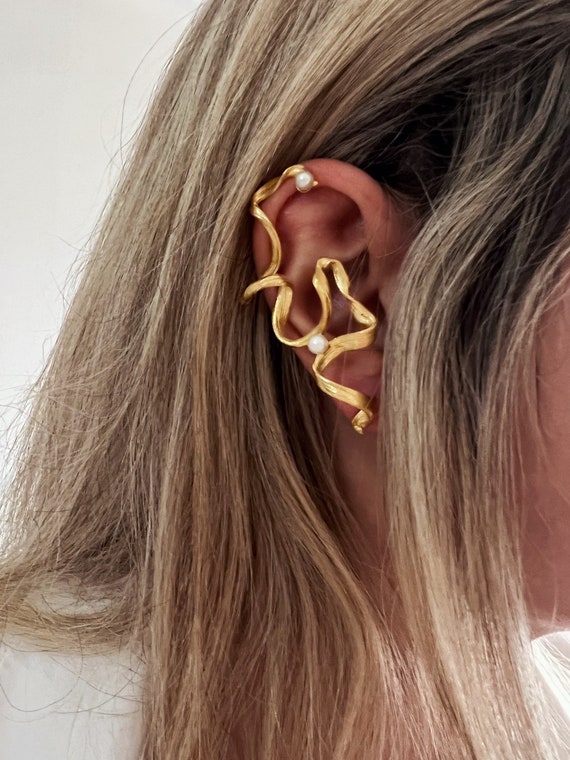 Pearl earrings, pearl ear climbers, gold ear climbers