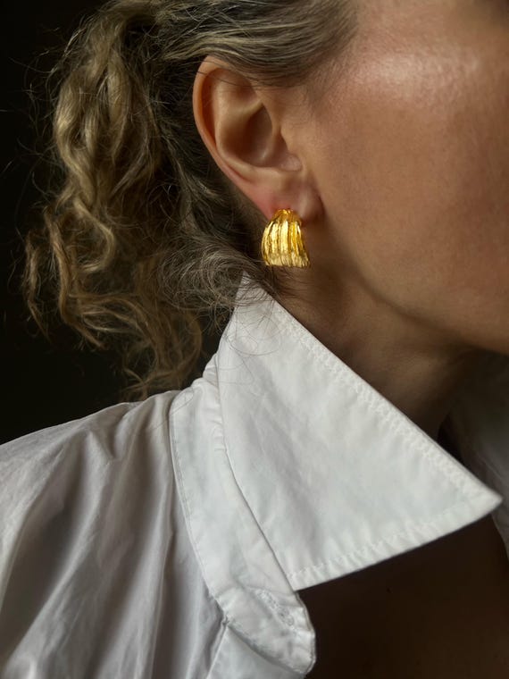 Earrings wide band gold hoop : solid sterling silver gold filled