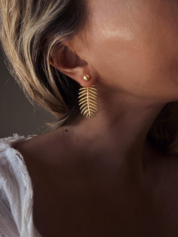 Gold Filled Palm Leaf Earrings: Sterling Silver Ear Jackets Long