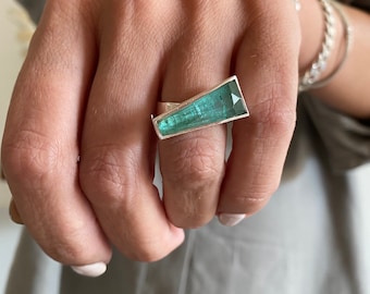 Triangle Green gemstone aventurine geometric sterling silver 925 ring