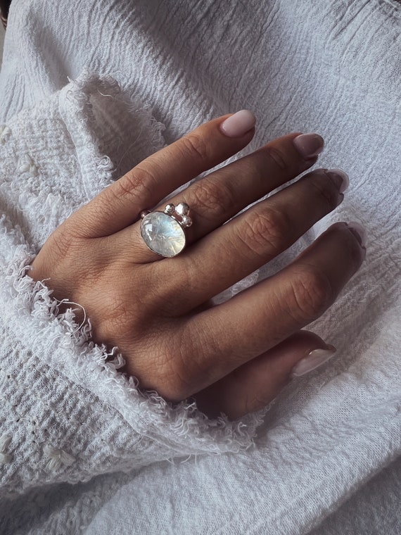 Moonstone Stackable Ring Diamond-shape Sterling Silver Moonstone Stackable Ring Diamond-shape Sterling Silver