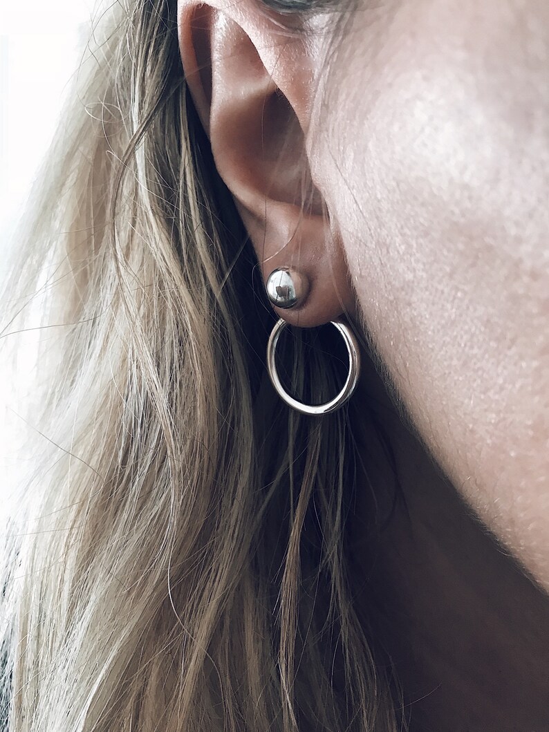 Silver ear jackets,sterling silver ear jackets,silver ball studs,sterling silver hoops earrings,simple ear jackets,silver ear cuff