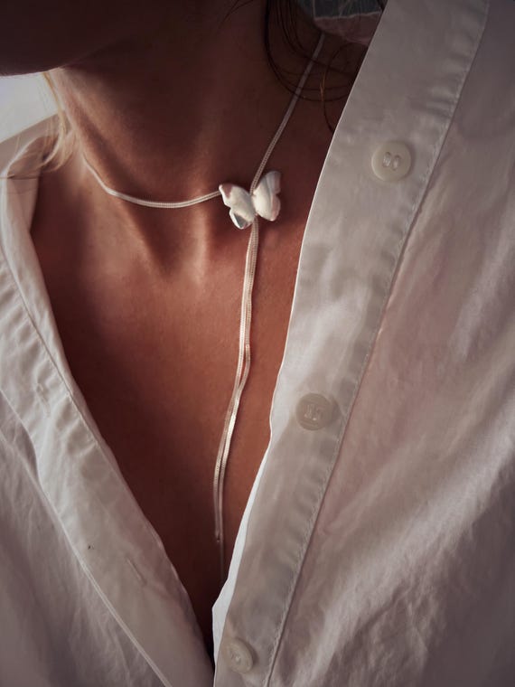 Butterfly necklace, snake chain necklace