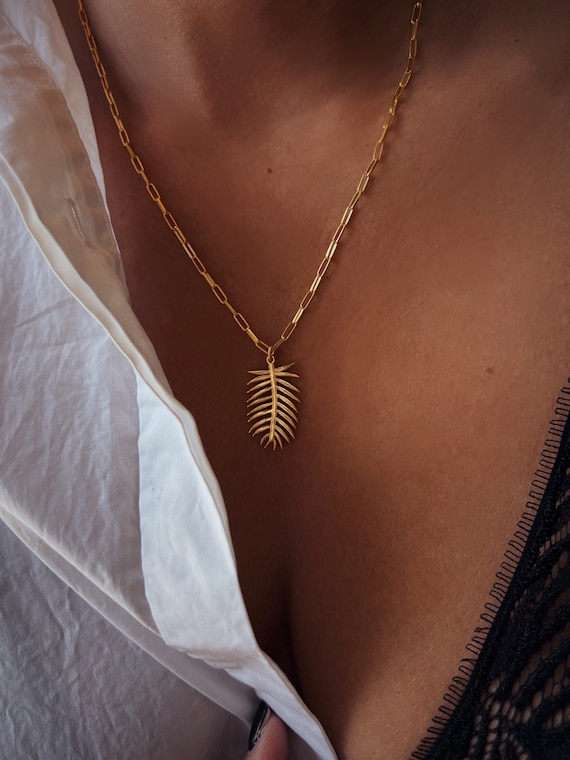 Tropical leaf pendant, gold leaf , gold palmtree necklace