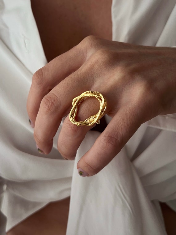 Oval gold filled hollow silver ring