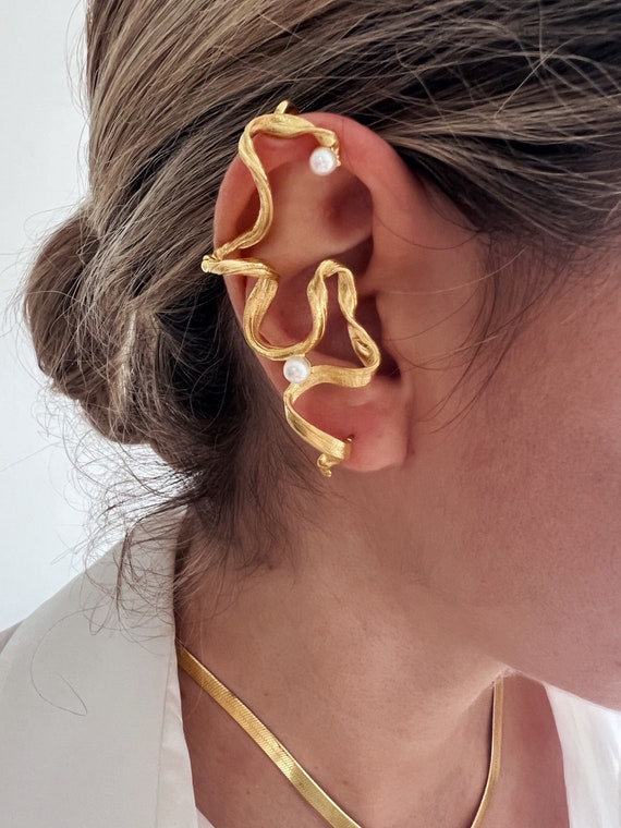 Pearl Ear Climbers: gold filled Solid Sterling Silver 925 earrings