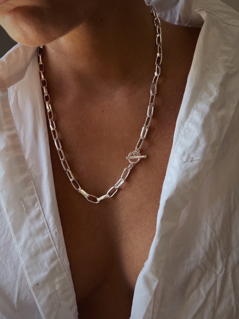 Silber Kette Halskette, Silber Kette Halskette, Silber Halskette, klobige Halskette, Büroklammer Halskette, Herren Halskette Bild 1