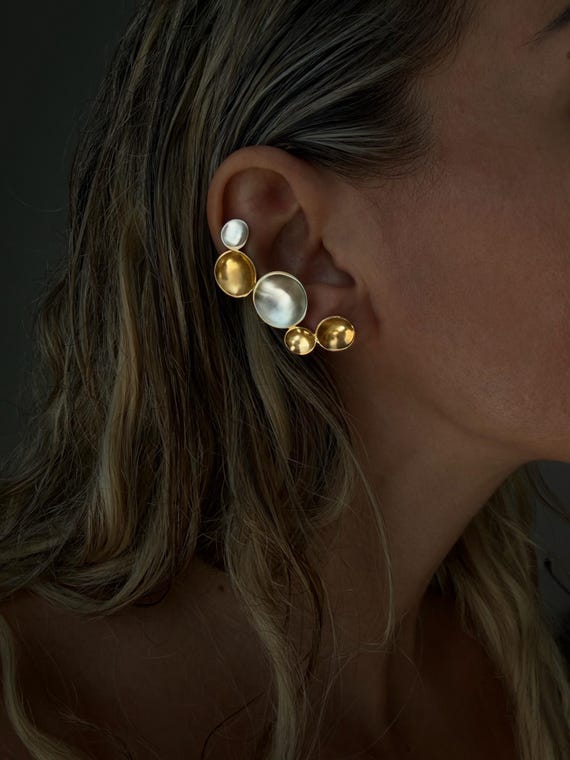 18k gold filled earrings, ear cuffs , silver stud ear jewelry