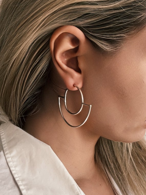 Sterling silver earrings,Sterling silver hoops,minimalist earrings,simple earrings,geometric earrings,big earrings,minimalist hoops,modern