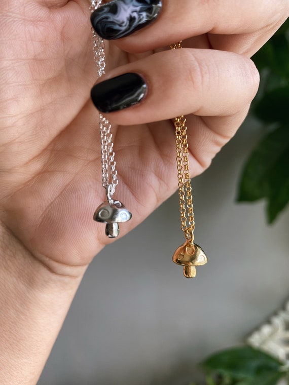 Tiny mushroom necklace, mini Fungi necklace, little mushroom necklace , amanita necklace, mushroom necklace, gold mushroom necklace