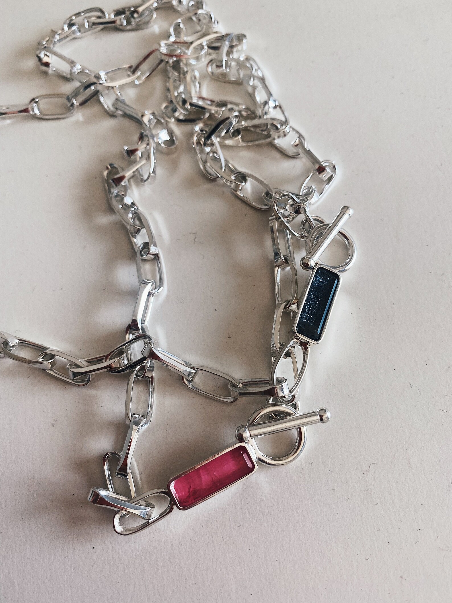 T Bar Chain Necklace With Crystals Silver Paperclip Necklace Etsy