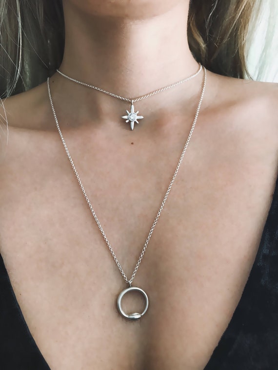 Star necklace,star choker,polar star necklace,zirconium necklace,starburst necklace,silver cross necklace,northern star necklace