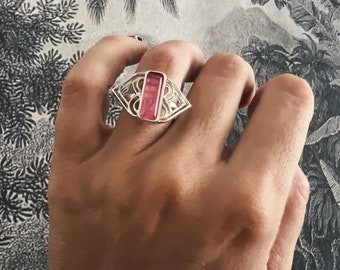 Pink Tourmaline ring, silver ring, heart ring , infinity ring