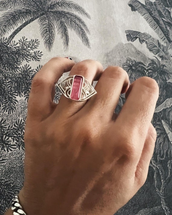 Pink Tourmaline ring, silver ring, heart ring , infinity ring