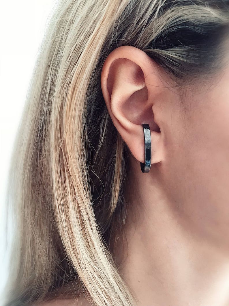 Black ear cuffs,black earrings,black rhodium cuffs,black suspender earrings,edgy earrings,earrings for men,men/'s earrings,black mens earring