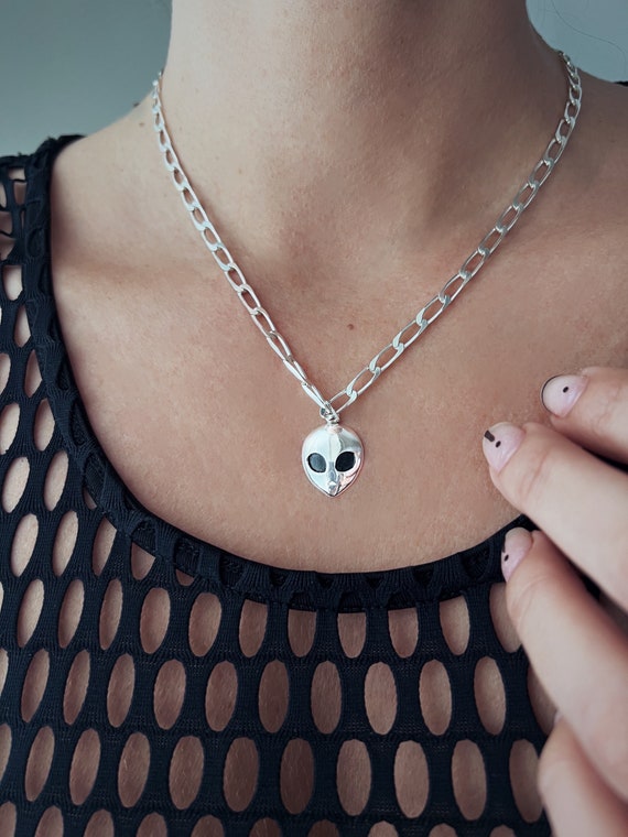 Alien face necklace, grunge necklace