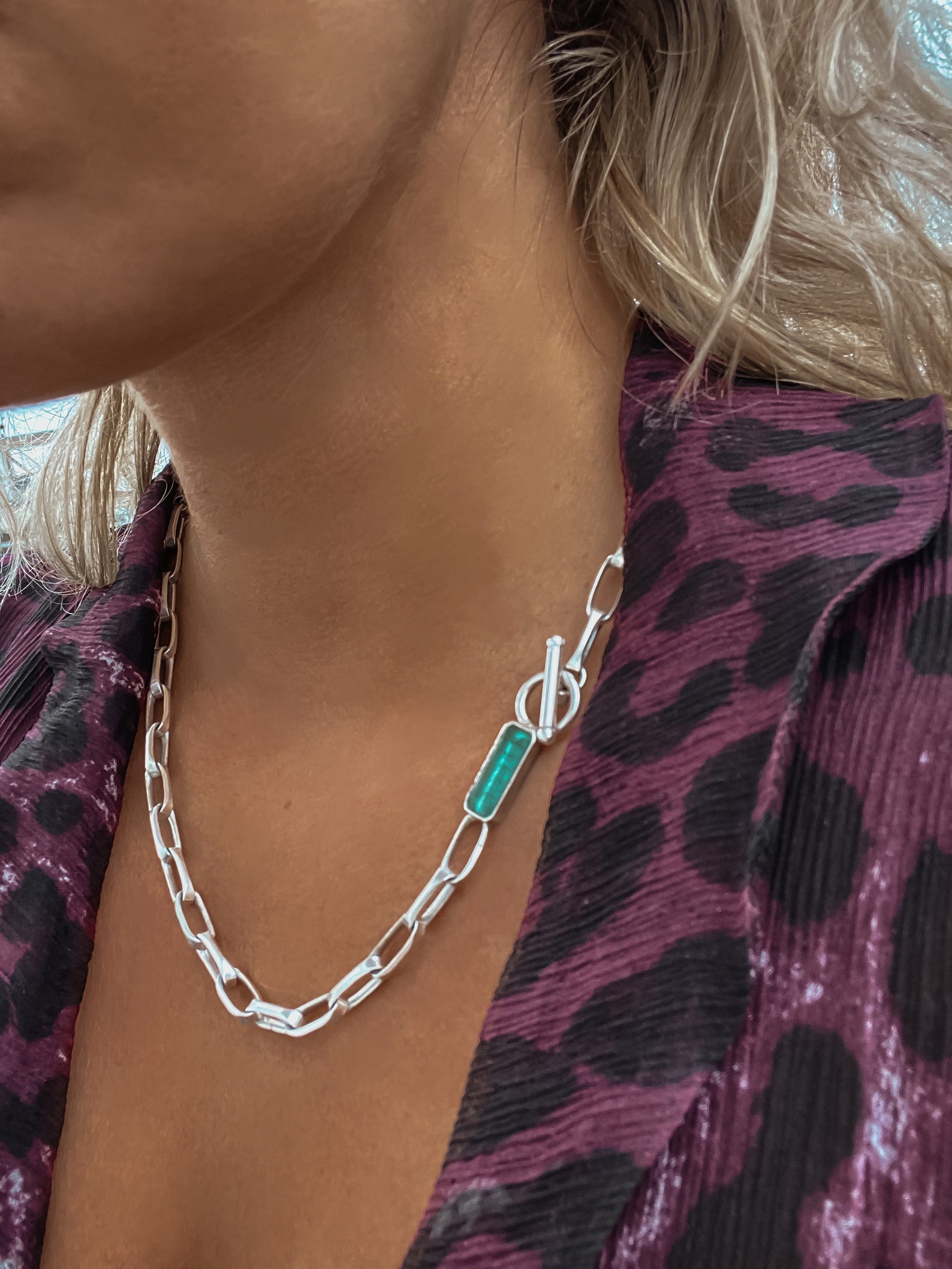 T Bar Chain Necklace With Crystals Silver Paperclip Necklace Etsy