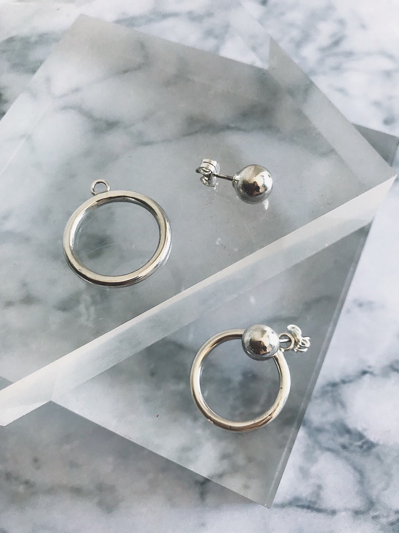 Silver ear jackets,sterling silver ear jackets,silver ball studs,sterling silver hoops earrings,simple ear jackets,silver ear cuff