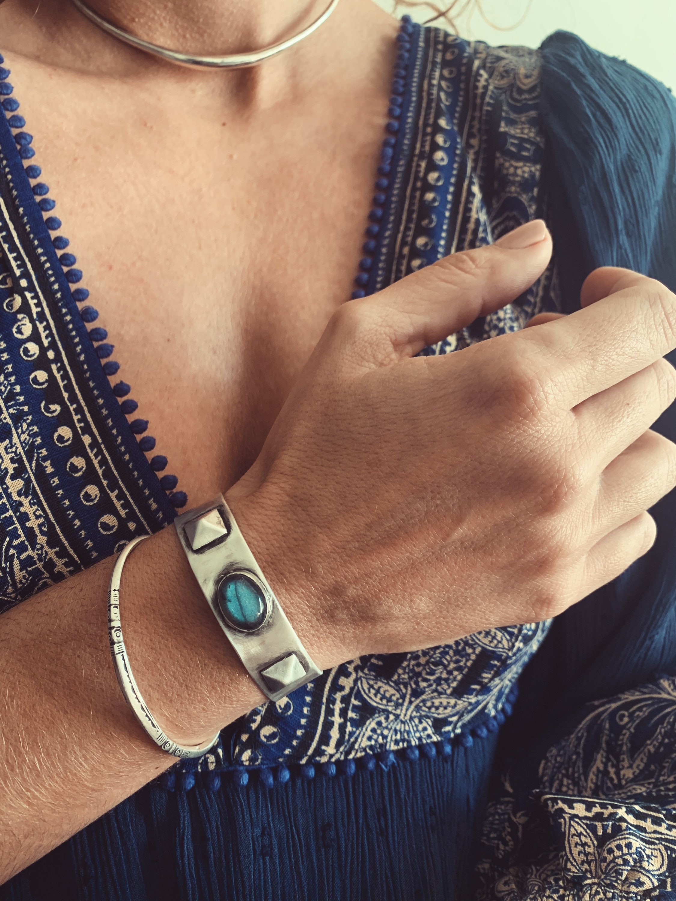 Silver bracelet labradorite bracelet silver bangle silver cuff solid