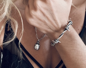 Oxidized Sterling Silver Barbed Wire Bracelet - Handmade Cuff