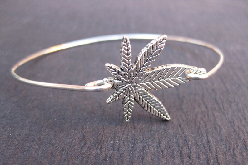 Silver Marijuana Leaf Bangle Bracelet Weed Gifts Weed Etsy