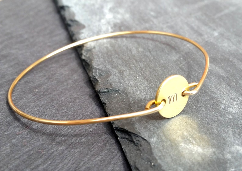 Gold Initial Bangle Bracelet Initial Bracelet Personalized Etsy