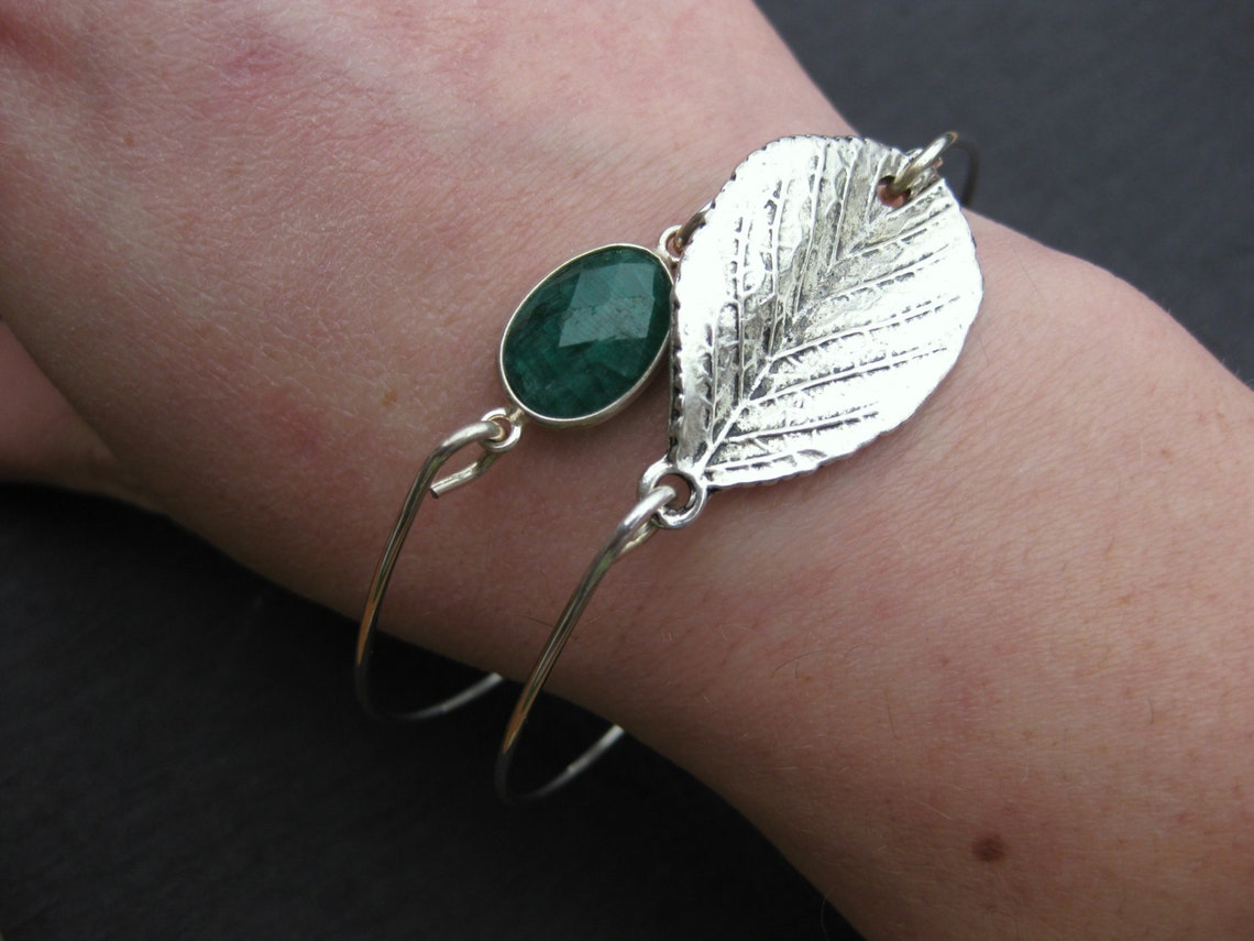 Raw Emerald Gemstone & 14k Gold Bangle Bracelets Raw Emerald | Etsy