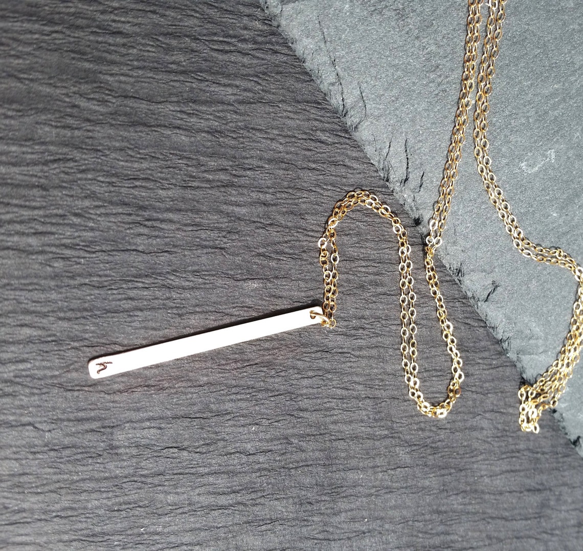 14k Gold Bar Drop Necklace Simple Bar Lariat Necklace Etsy