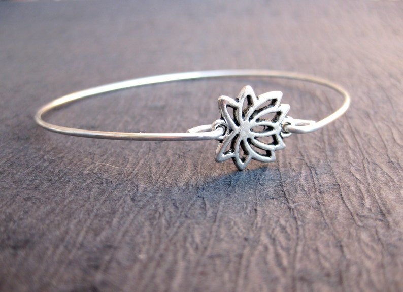 Silver Lotus Blossom Bangle Bracelet Lotus Bracelet Yoga Etsy