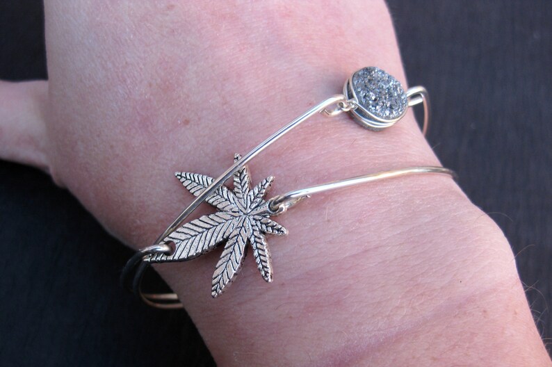 Silver Marijuana Leaf Bangle Bracelet Weed Gifts Weed Etsy