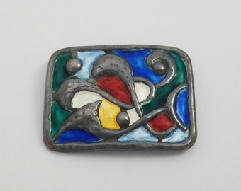 Vintage Oystein Balle Norway Enamel and 925 Sterling Silver Modernist Pin Brooch