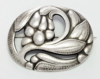 Vintage Georg Jensen Denmark Sterling Silver Leaf & Fruit Pin Brooch #65