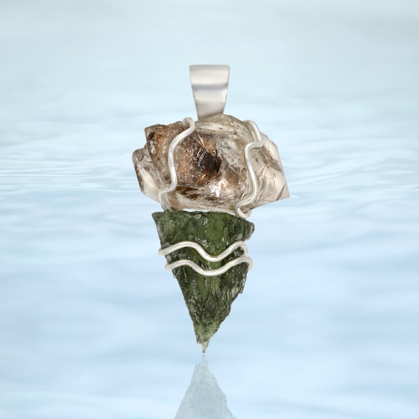 Quartz Crystal & Genuine Moldavite Pendant