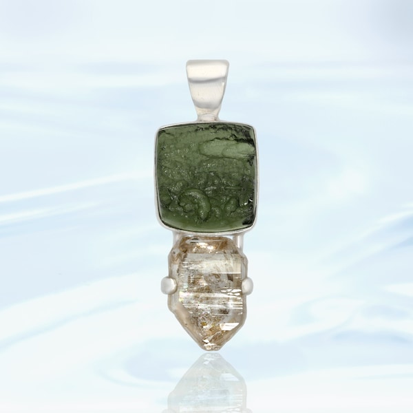 Real Czech Moldavite & Quartz Pendant