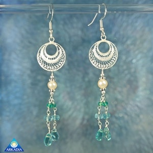 Electric Blue Apatite & Pearl Beaded Sterling Silver Earrings