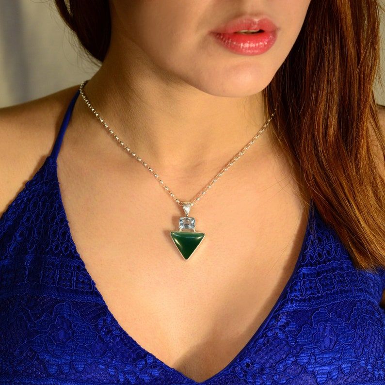Celestial Aquamarine /& Chrome Chalcedony Silver Necklace